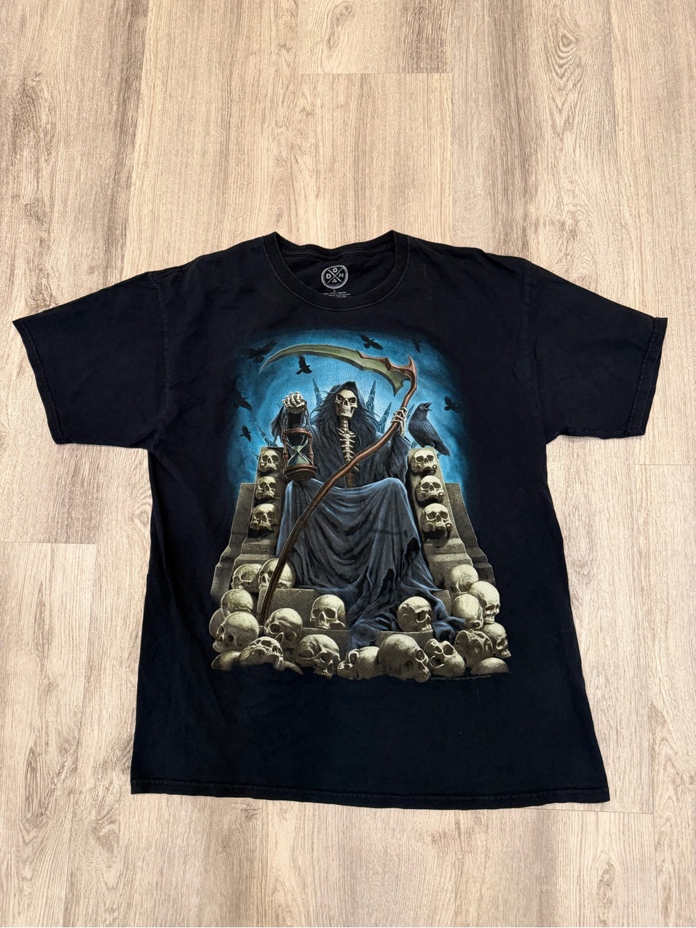 DOM Grim Reaper Skull Throne Graphic T-Shirt Black Gothic Metal Large